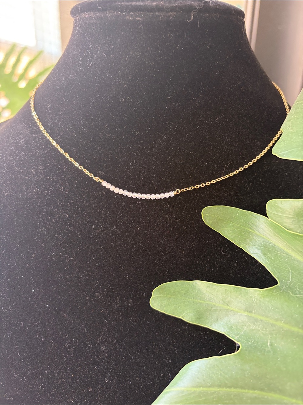 14k Gold filled Chain Necklace with White Bead Accent
